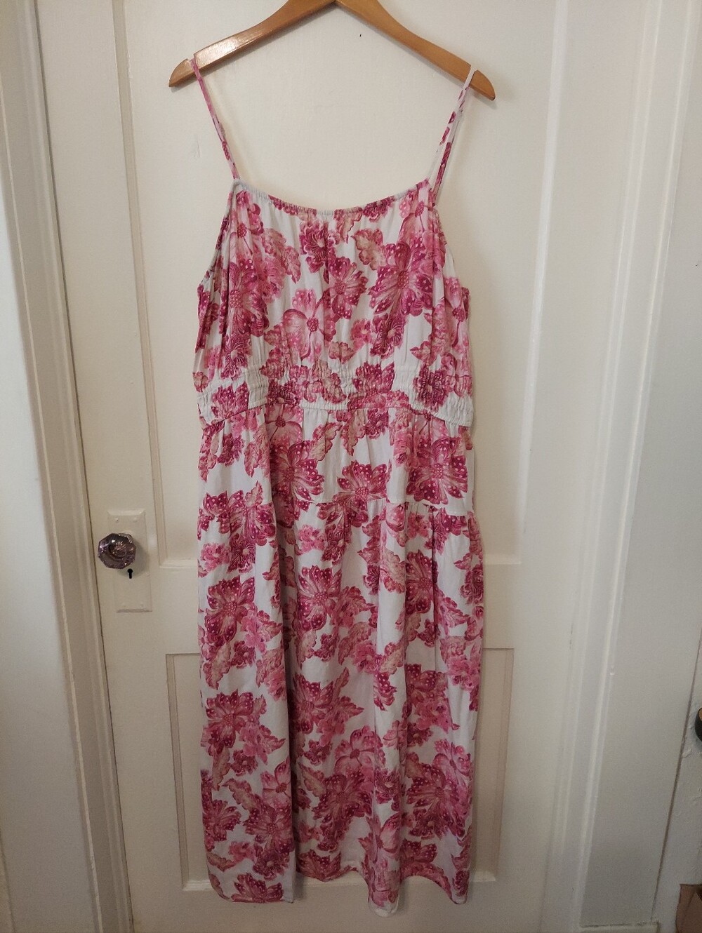 Old Navy Waist-Defined Floral Linen-Blend Smocked Midi Cami Dress Womens 2X Tall